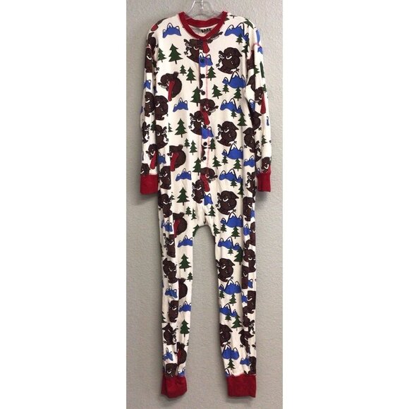 Lazy One Adult Flapjack Long John Trap Door Bear Bum Red Pajamas Large - Picture 1 of 12